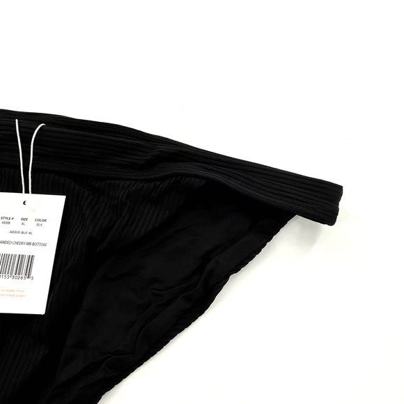 Andie Swim Solid Black Banded Cheeky Ribbed Bikini Bottom NEW Women's Size XL - Picture 2 of 12
